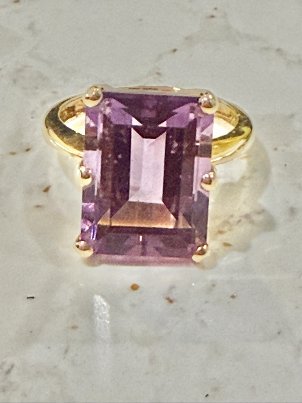 Vintage 14K Gold Plated Emerald Cut Purple Statement Ring – Size 9 - Picture 10 of 12